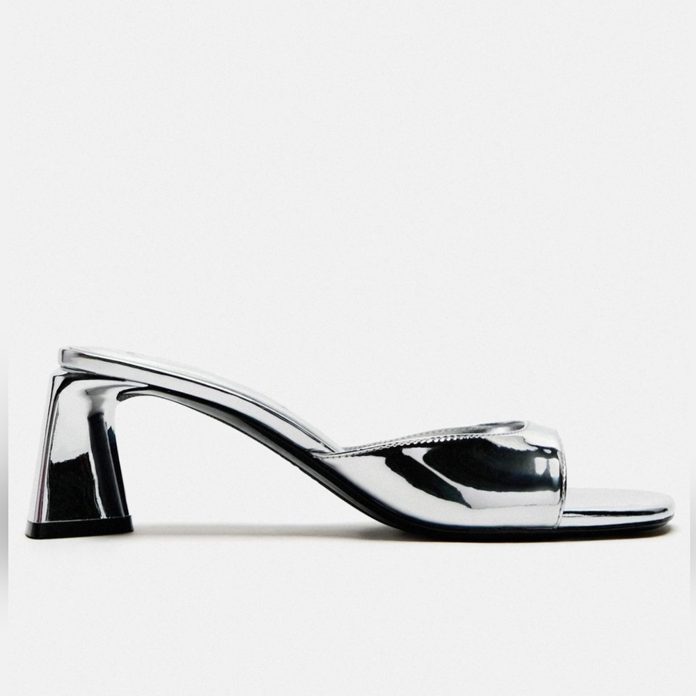 Zara Metallic Block Heel Sandals